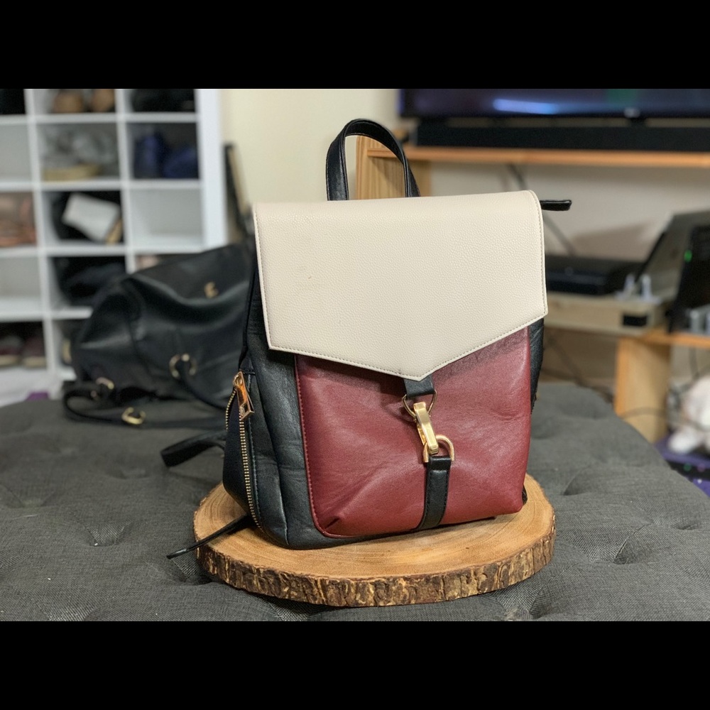 Faux leather fashion backpack with buckle